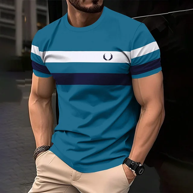 Simple Casual Striped Print T-Shirt For Men Fashion