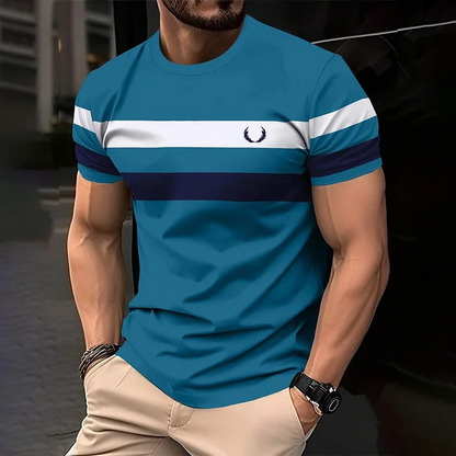 Simple Casual Striped Print T-Shirt For Men Fashion
