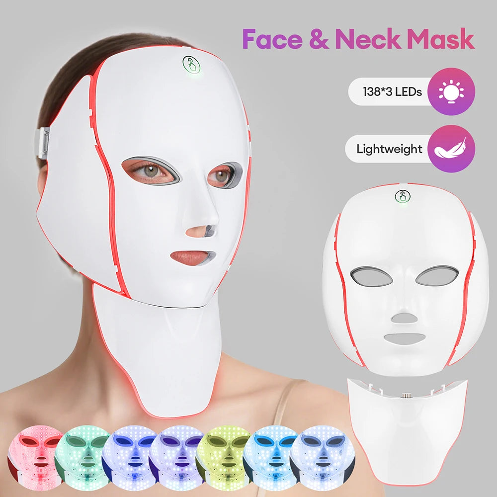 7 Colors LED Facial Mask with Neck LED Light Photon Mask
