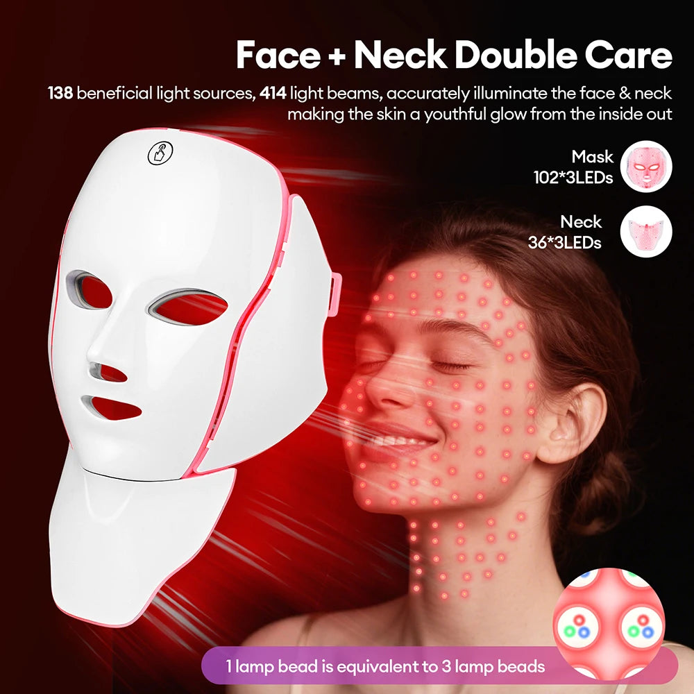 7 Colors LED Facial Mask with Neck LED Light Photon Mask