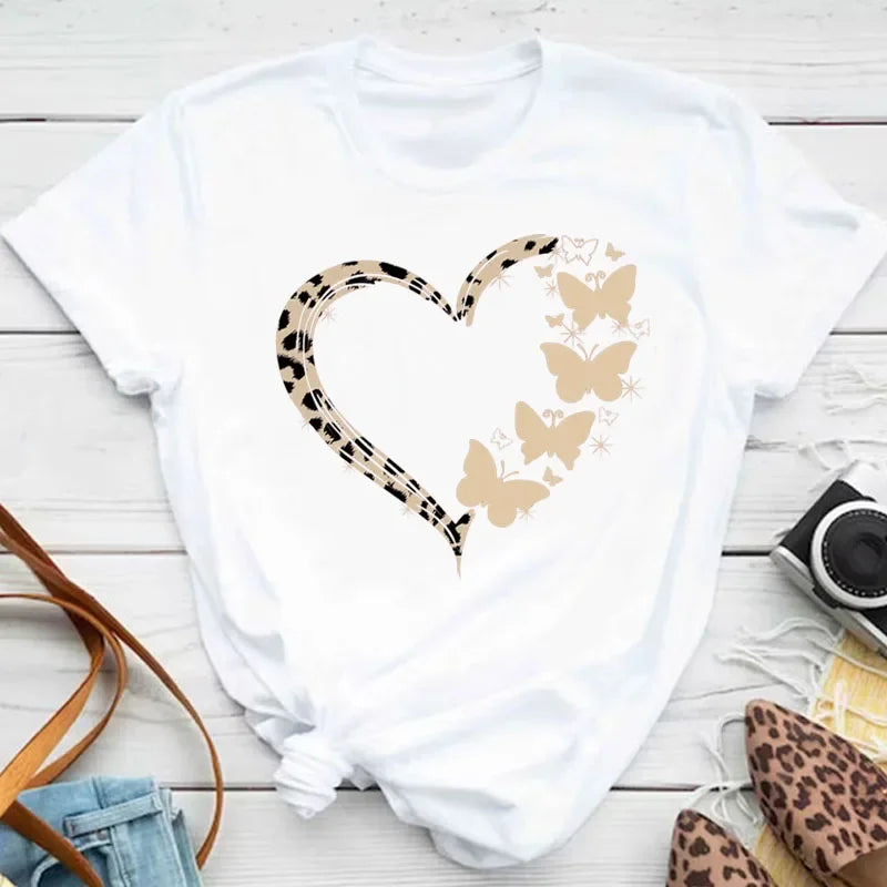 Women's Colorful Butterfly Petal Print T-Shirt