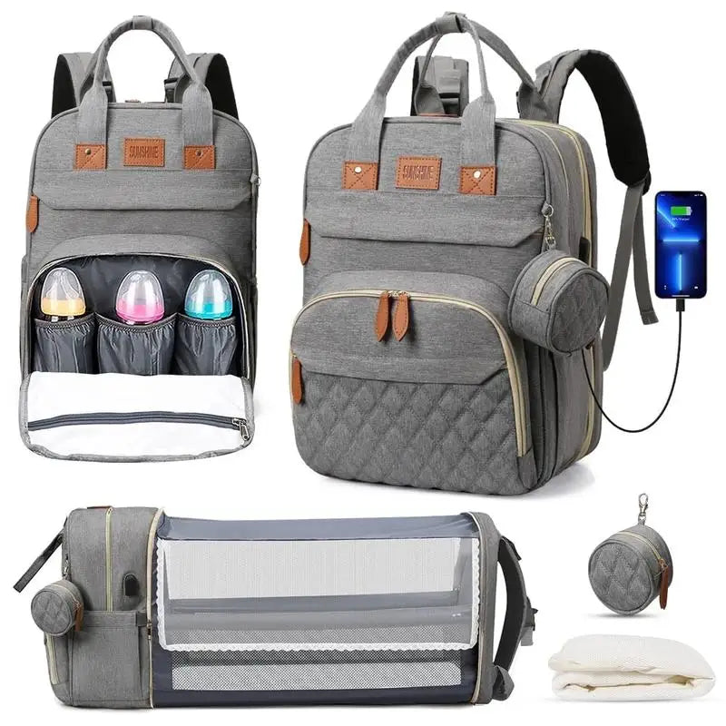 3 In 1 Diaper Bag Backpack Foldable Baby Bed