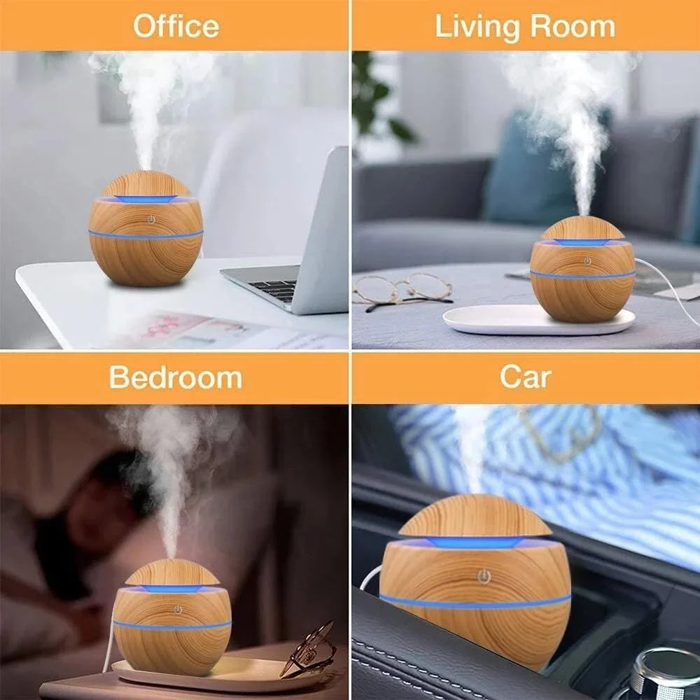 Mini Woodgrain Ultrasonic Humidifier USB Essential Oil