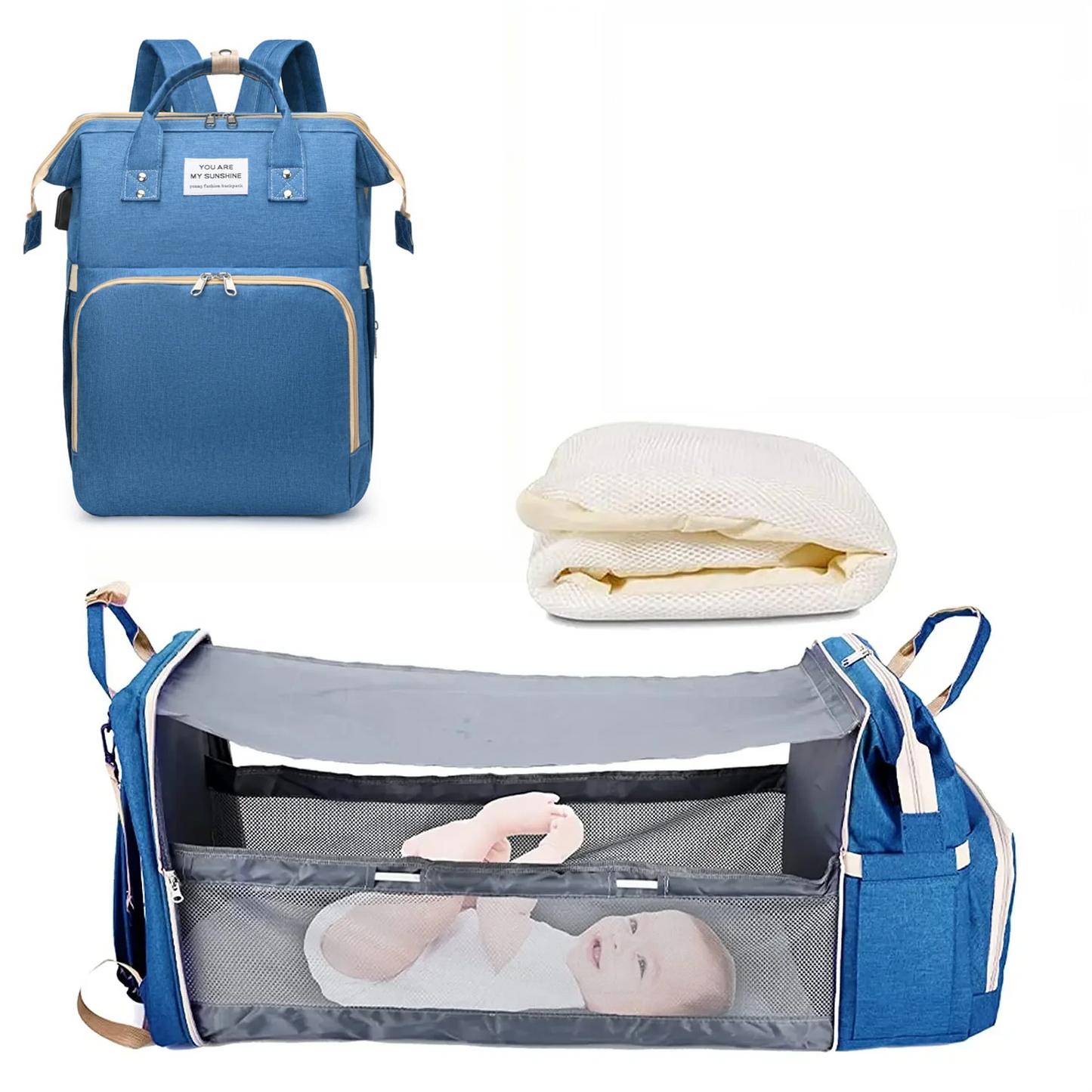 3 In 1 Diaper Bag Backpack Foldable Baby Bed