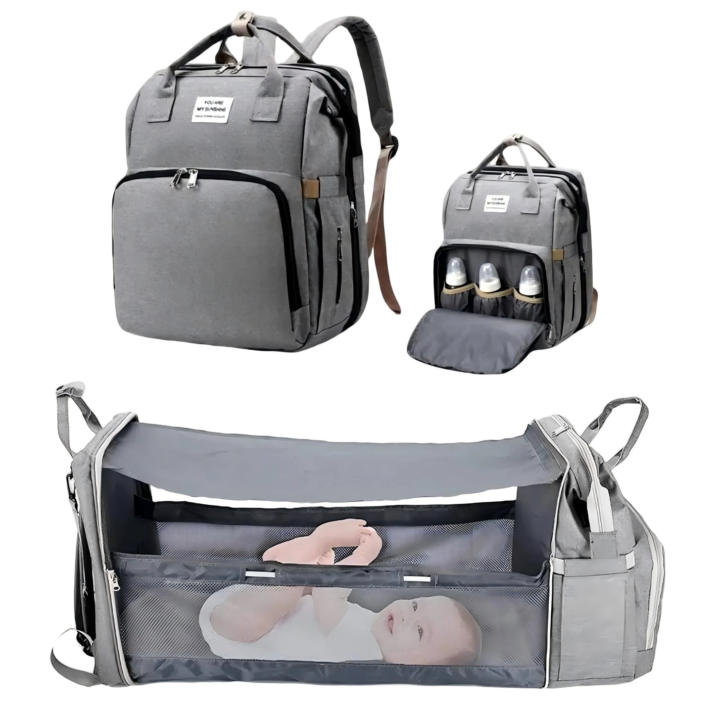 3 In 1 Diaper Bag Backpack Foldable Baby Bed