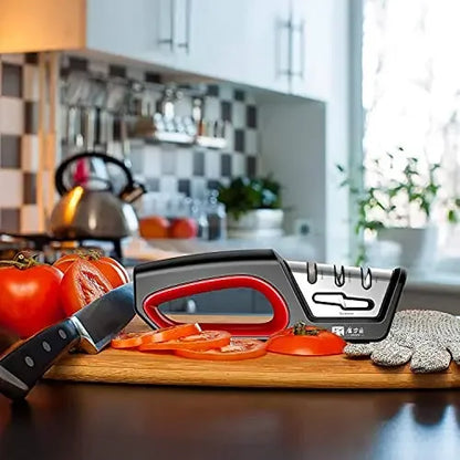 Four in one kitchen sharpener restores serrated blade