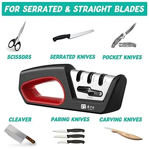 Four in one kitchen sharpener restores serrated blade