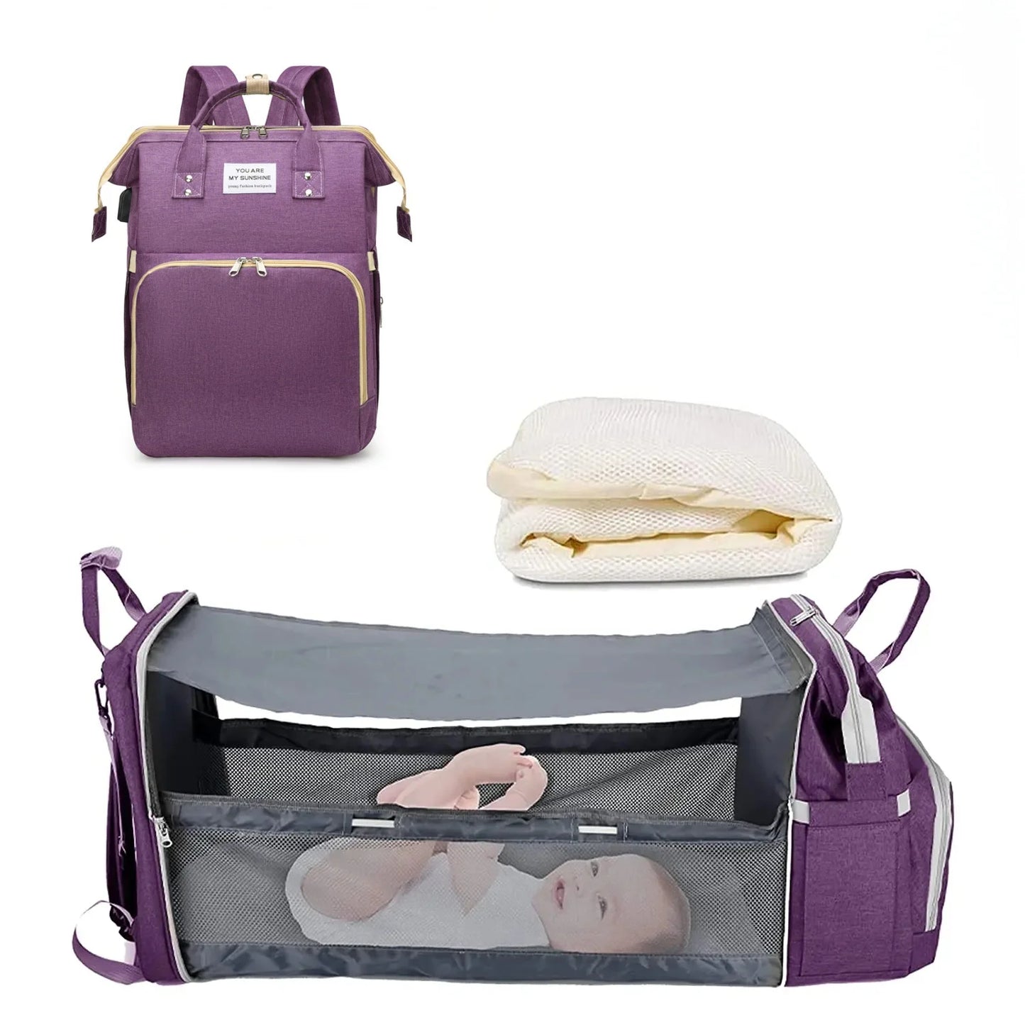 3 In 1 Diaper Bag Backpack Foldable Baby Bed