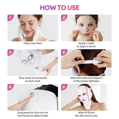 7 Colors LED Facial Mask with Neck LED Light Photon Mask