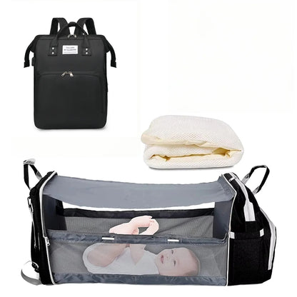 3 In 1 Diaper Bag Backpack Foldable Baby Bed